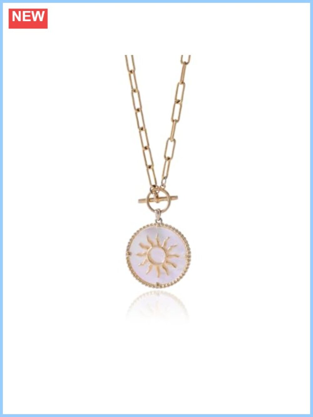 14K Gold Plated Sun Pendant Necklace Mother of Pearl 18"